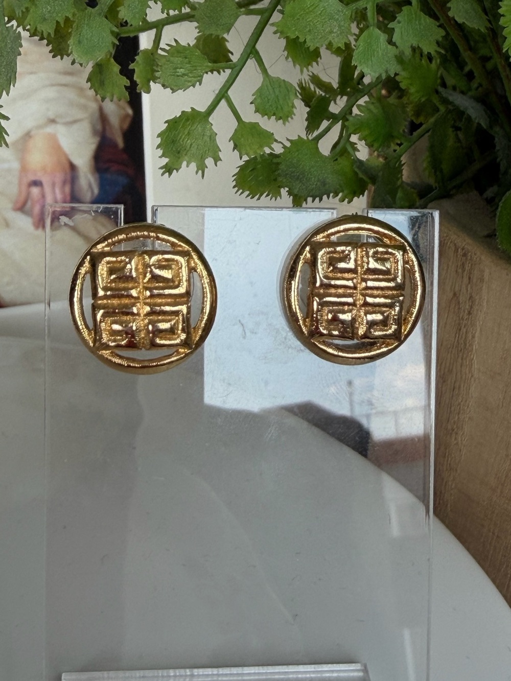 GIVENCHY Vintage Logo Pierced Earrings